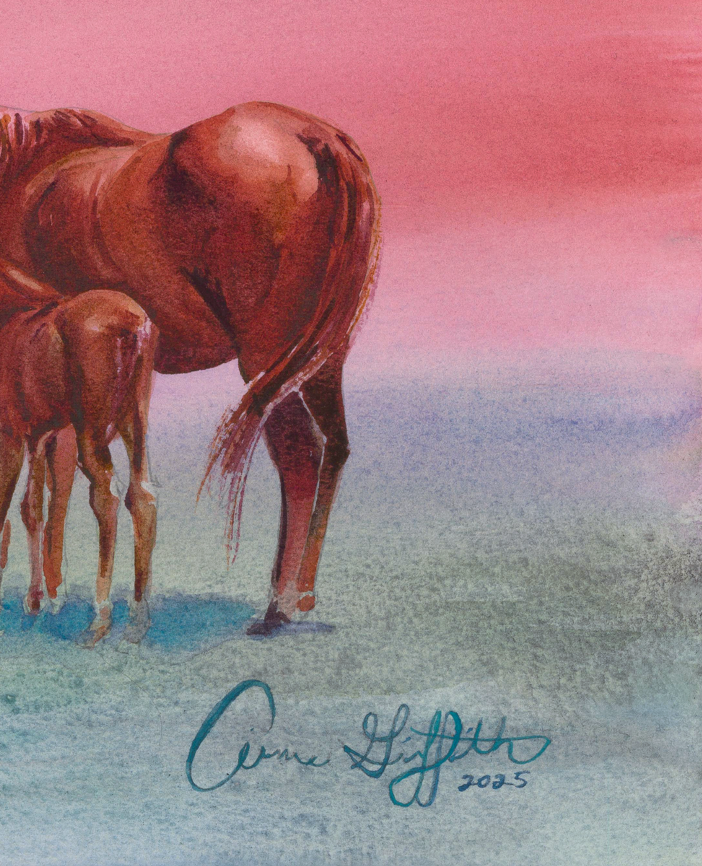 A Mare and Her Foal at First Light