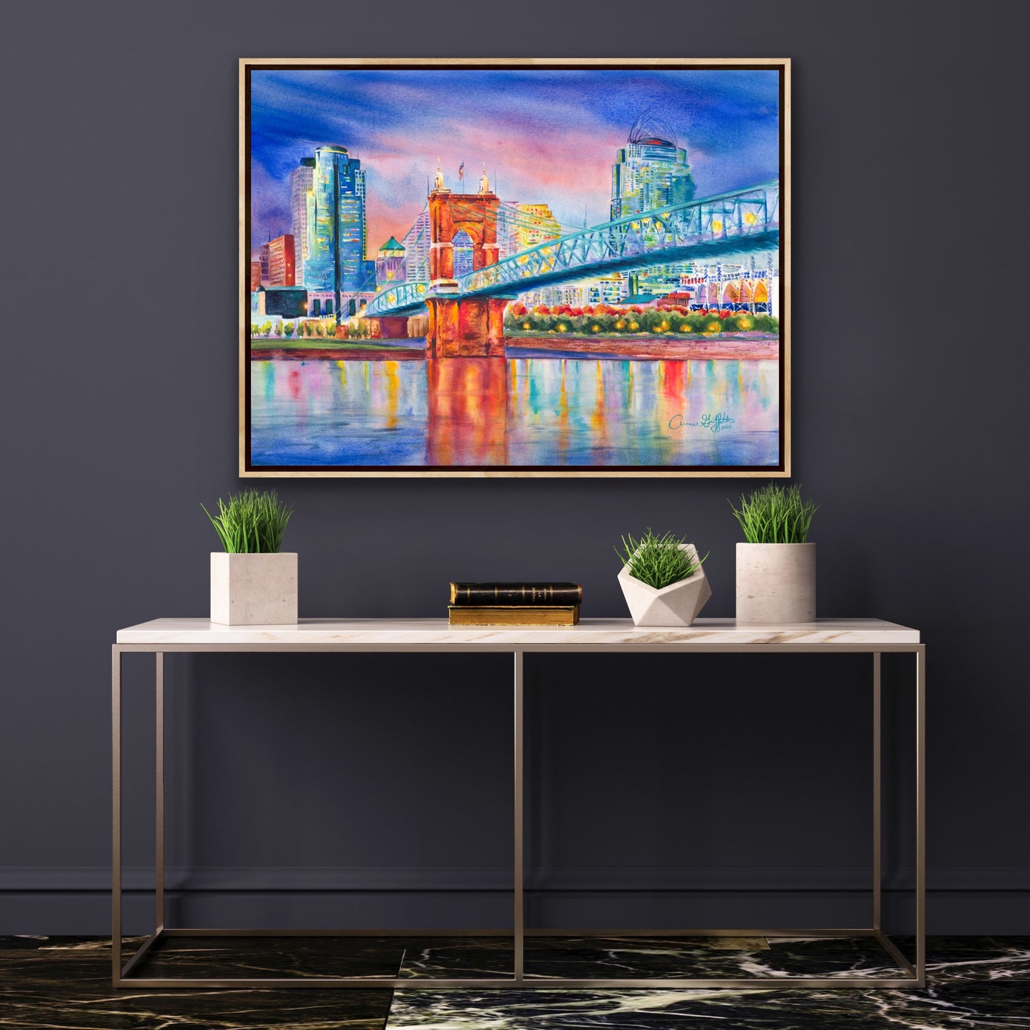 Reflections of Cincinnati - Roebling Suspension Bridge at Twilight