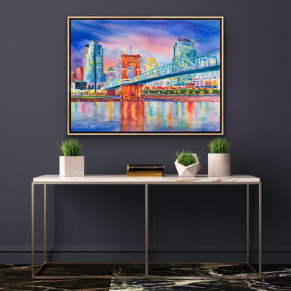 Reflections of Cincinnati - Roebling Suspension Bridge at Twilight