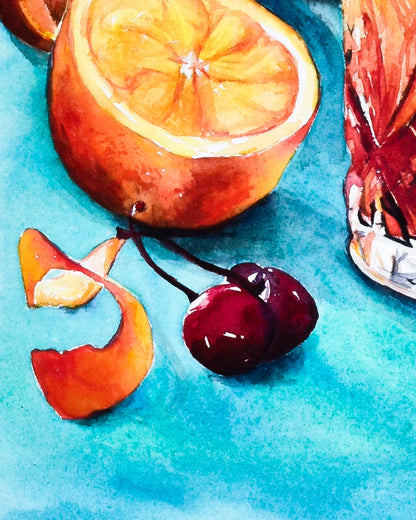 Old Fashioned Cocktail Watercolor Painting: Bourbon Art Print